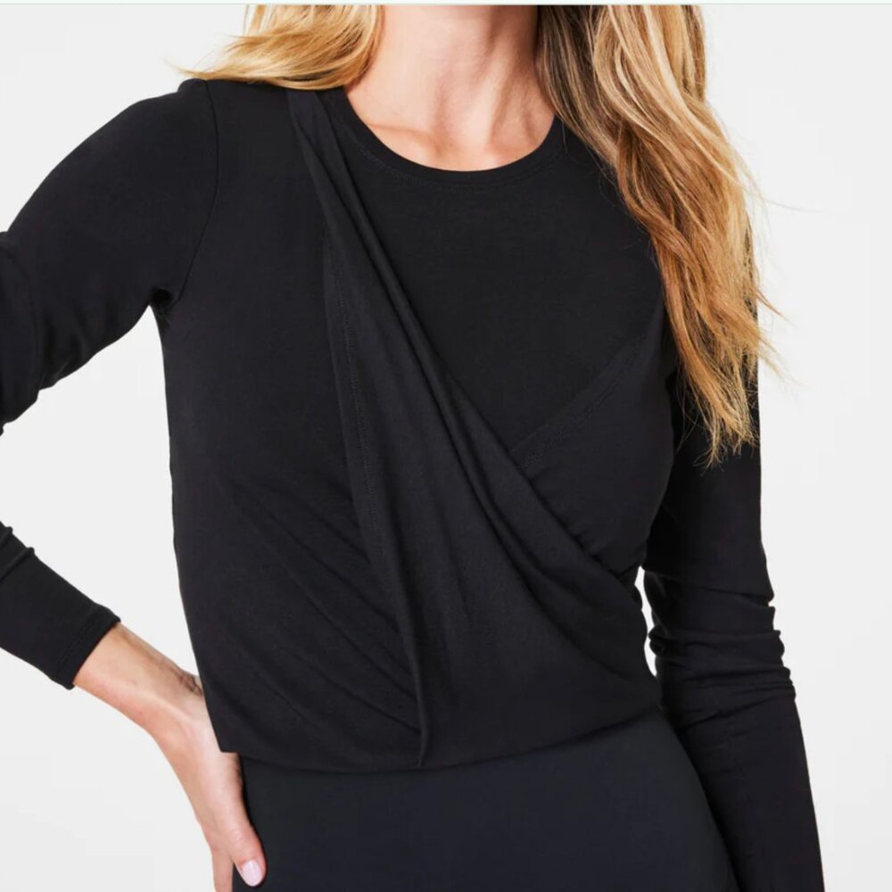 SPANX Better Base Long Sleeve Wrap Top Black Size M - NWT